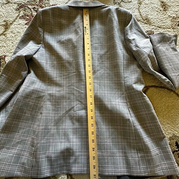 Banana Republic Blazer Long and Lean Jacket Plaid Gray Pink Wool Blend Sz 12 New - Picture 11 of 11